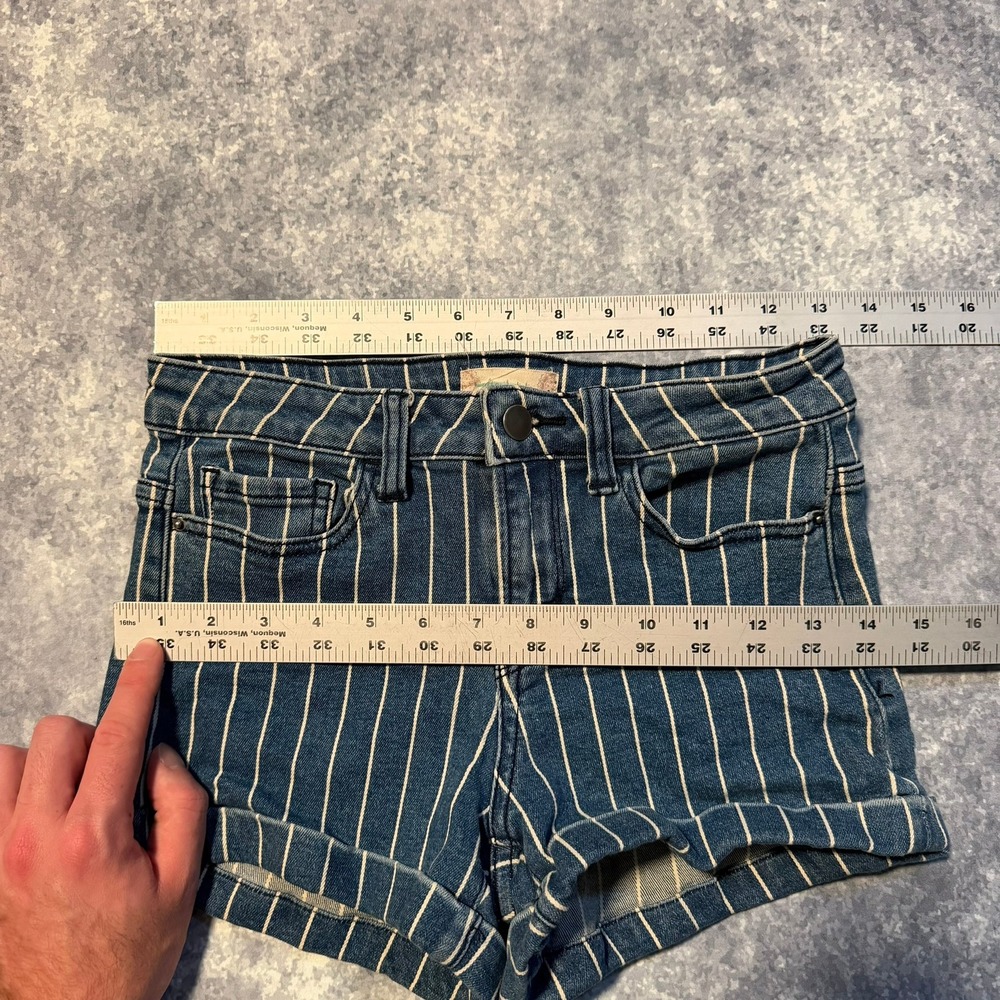 Altar'd State Womens Blue White Striped Denim Shorts Size 3 Cuffed Hem Pockets‎ - Picture 4 of 7